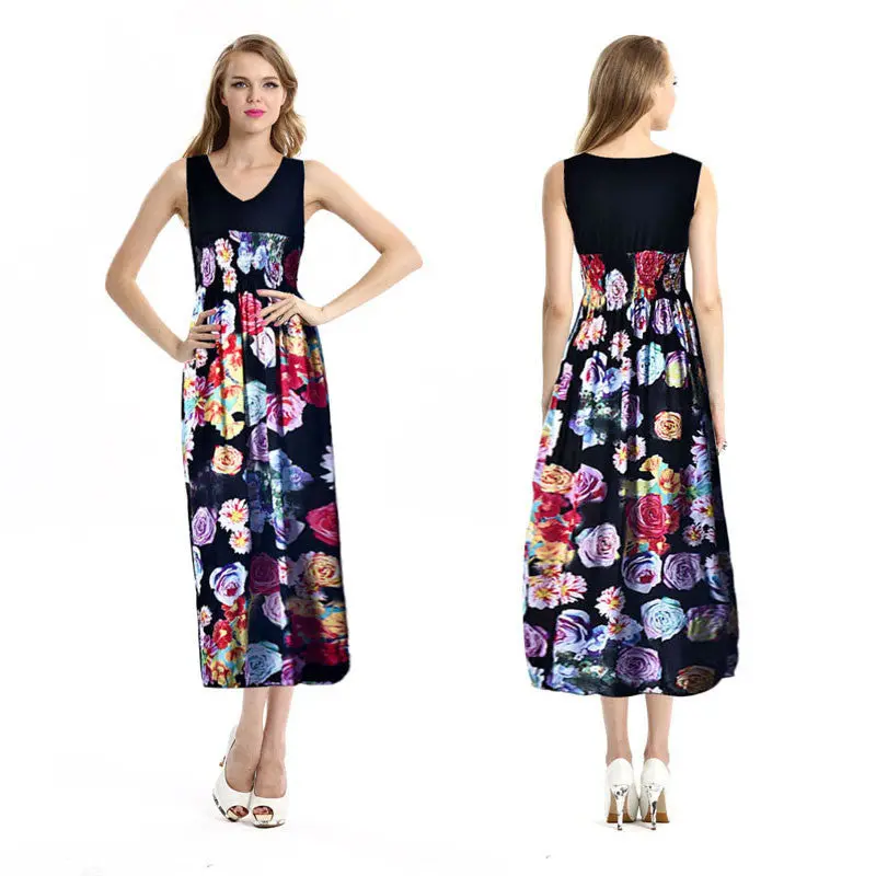 Long Dress Sundress Vestidos Women Vintage Deep V-Neck Floral Bohemian Long Maxi Party Dresses Feida 3