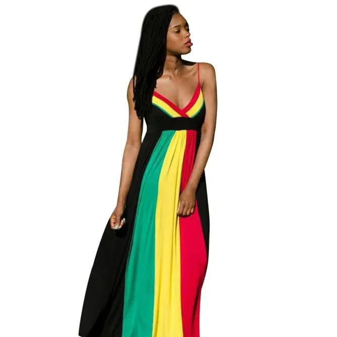 Long Dress Vestidos De Fiesta Womens High Waist Sexy Halter Mixed Colors With Chest Pad Maxi Dress 1