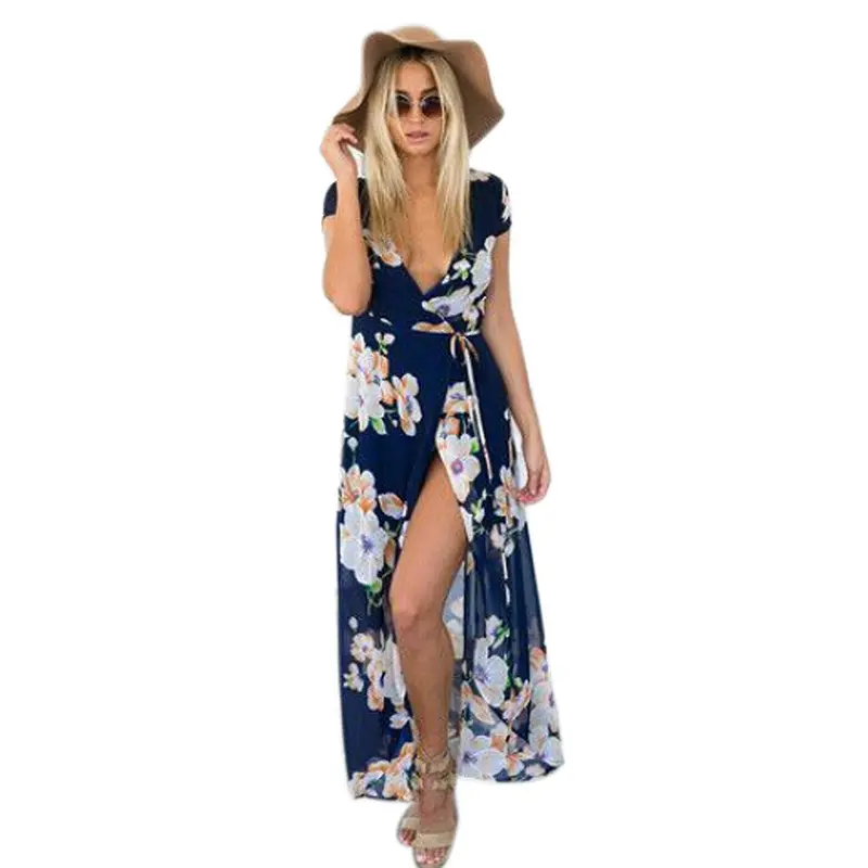 Long Dress Women Vintage Casual Bohemia Sexy Printed Chiffon Open Fork Maxi Dress Big Sizes Vestidos De Fiesta Feida 1