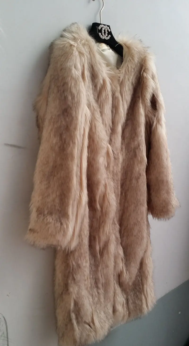 Long Hairy Faux Fox Fur Extra Long Coat Long Hairy Shaggy O Neck Long Sleeve Furry Warm Faux Fur Jacket Outwear Overcoat 1