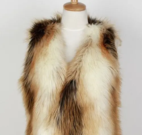 Long Hairy Faux Fox Fur Irregular Vest Gradient Furry Shaggy Contrast Color Gilet Waistcoat Outerwear 1