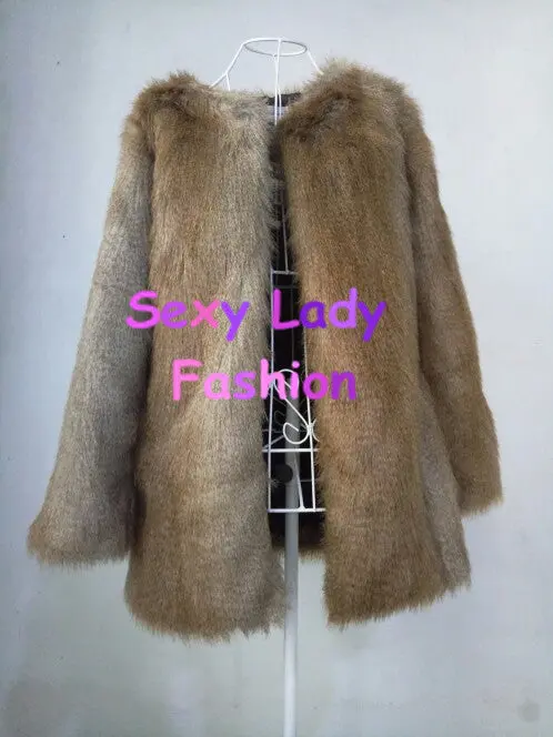 Long Hairy Shaggy Faux Fox Fur Coat Women O Neck Gradual Color Faux Fur Mid Long Coat Warm Outerwear 1