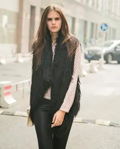 Long Hairy Shaggy Faux Goat Fur Irregular Cardigan Vest Gilet Waistcoat Coat 1