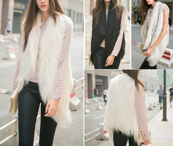 Long Hairy Shaggy Faux Goat Fur Irregular Cardigan Vest Gilet Waistcoat Coat 4