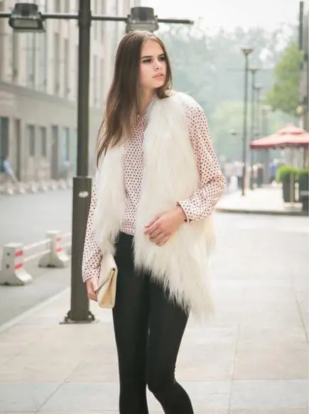 Long Hairy Shaggy Faux Goat Fur Irregular Cardigan Vest Gilet Waistcoat Coat 6