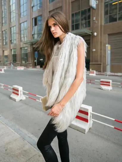 Long Hairy Shaggy Faux Goat Fur Irregular Cardigan Vest Gilet Waistcoat Coat 8