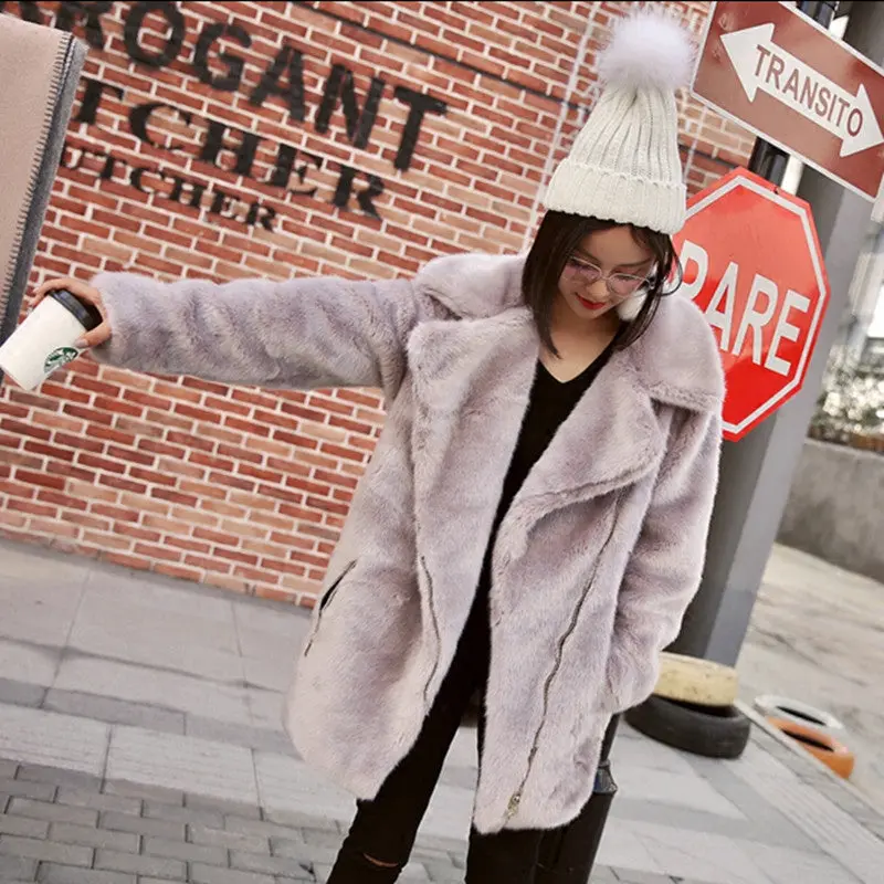 Long Hairy Shaggy Long Faux Fur Coat Women Lapel Faux Mink Fur Long Coats Warm Outerwear 3 Colors 4