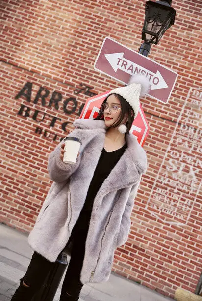 Long Hairy Shaggy Long Faux Fur Coat Women Lapel Faux Mink Fur Long Coats Warm Outerwear 3 Colors 5