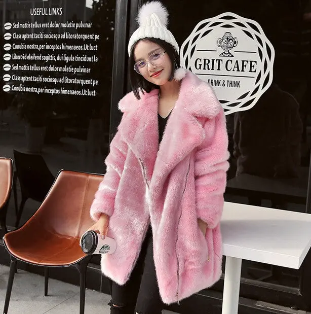 Long Hairy Shaggy Long Faux Fur Coat Women Lapel Faux Mink Fur Long Coats Warm Outerwear 3 Colors 6