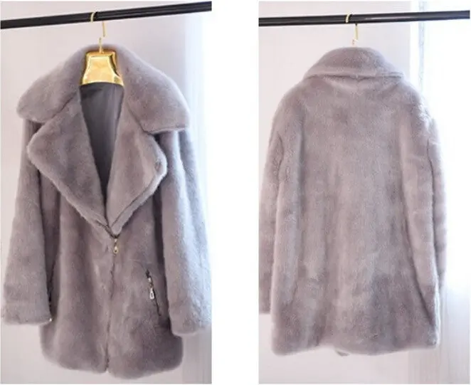 Long Hairy Shaggy Long Faux Fur Coat Women Lapel Faux Mink Fur Long Coats Warm Outerwear 3 Colors 8