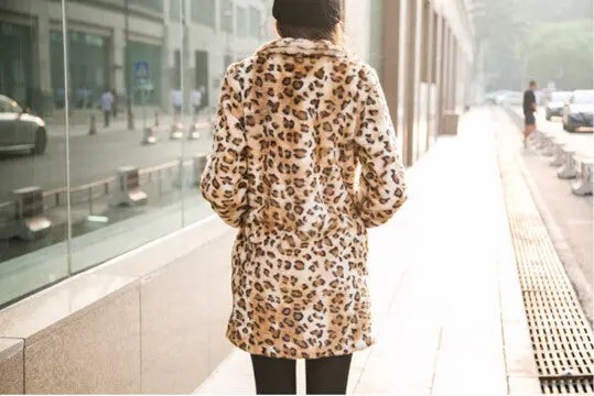 Long Leopard Shaggy Furry Faux Rabbit Fur Coat Lapel Long Sleeve Hairy Long Faux Fur Blazer Thick Outwear S - Xxl 5 Colors 11