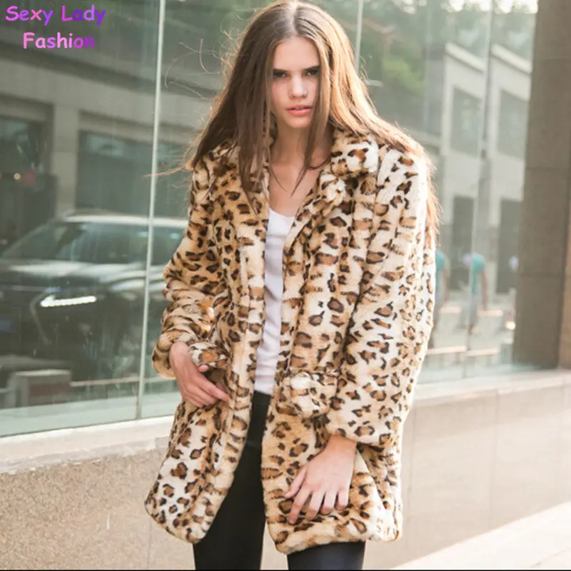 Long Leopard Shaggy Furry Faux Rabbit Fur Coat Lapel Long Sleeve Hairy Long Faux Fur Blazer Thick Outwear S - Xxl 5 Colors 6