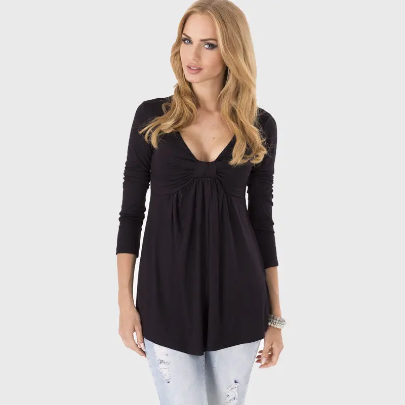 Long Loose T Shirt Deep V Neck Womens Cotton T Shirts Casual Long Sleeve T Shirt Tops Tee Sexy Loose Tops Xl 1