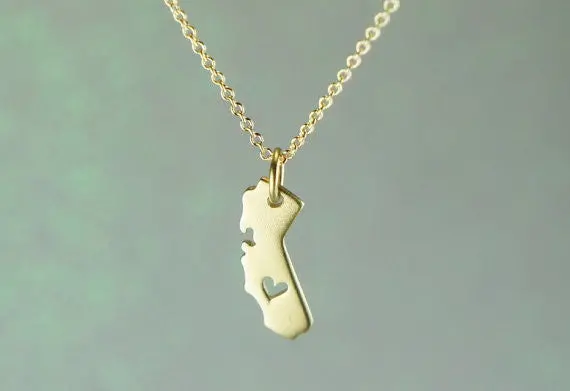 Long Necklace With Heart Cali Nia State Charm Necklace Ca State Shaped Necklace 10Pcs-N189 1