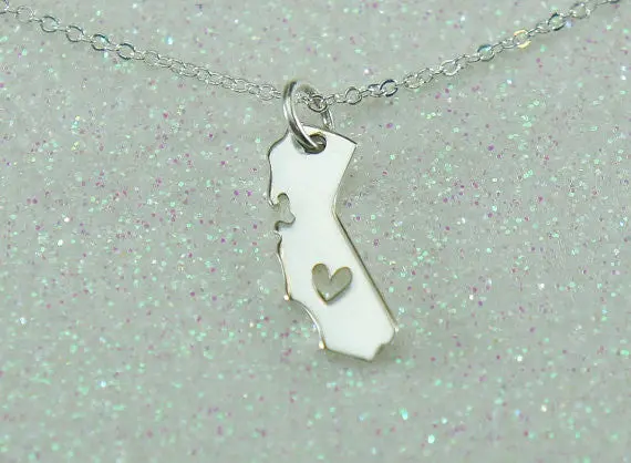 Long Necklace With Heart Cali Nia State Charm Necklace Ca State Shaped Necklace 10Pcs-N189 2