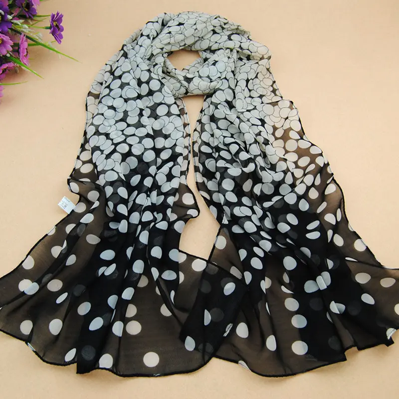 Long Scarf Shawl Printed Polyester Scarf Dot Long Soft Wrap Lady Shawl Silk Chiffon Scarf Women 1