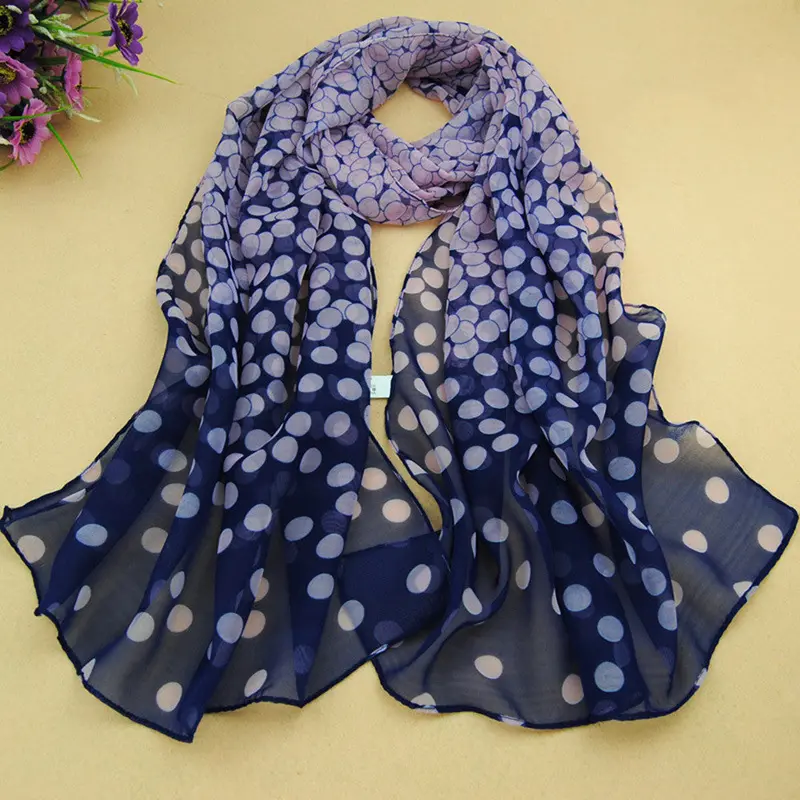 Long Scarf Shawl Printed Polyester Scarf Dot Long Soft Wrap Lady Shawl Silk Chiffon Scarf Women 5