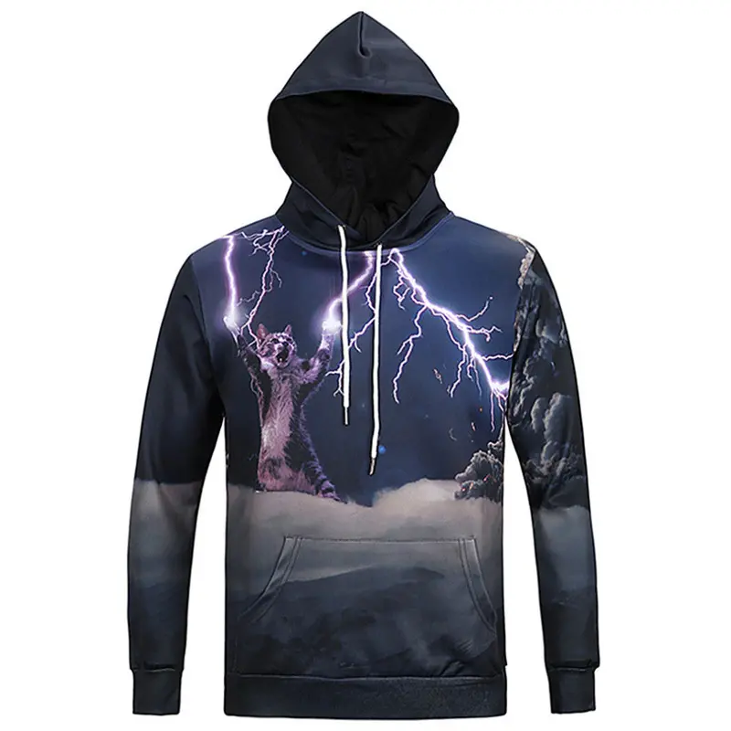 Long Sleeve 3D Print Flashing-Lightning-Cat Hoody Sweatershirts With Hat Pullover Sportwear L6009 1
