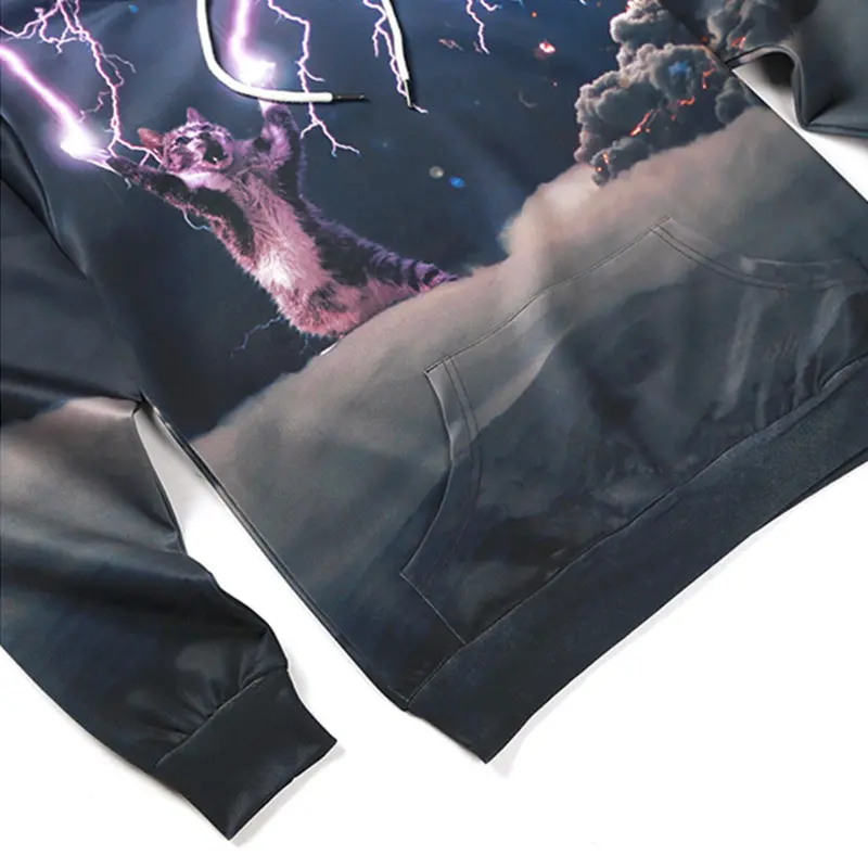 Long Sleeve 3D Print Flashing-Lightning-Cat Hoody Sweatershirts With Hat Pullover Sportwear L6009 4