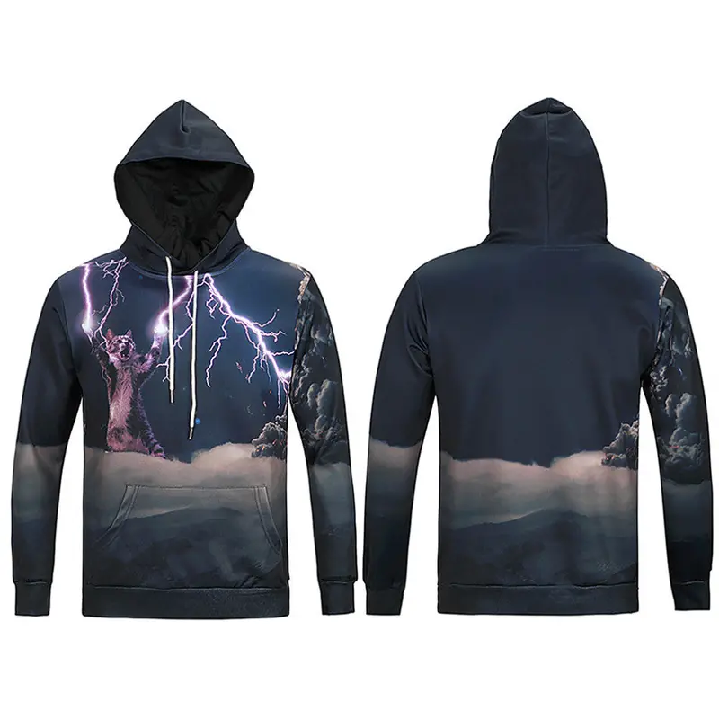Long Sleeve 3D Print Flashing-Lightning-Cat Hoody Sweatershirts With Hat Pullover Sportwear L6009 5