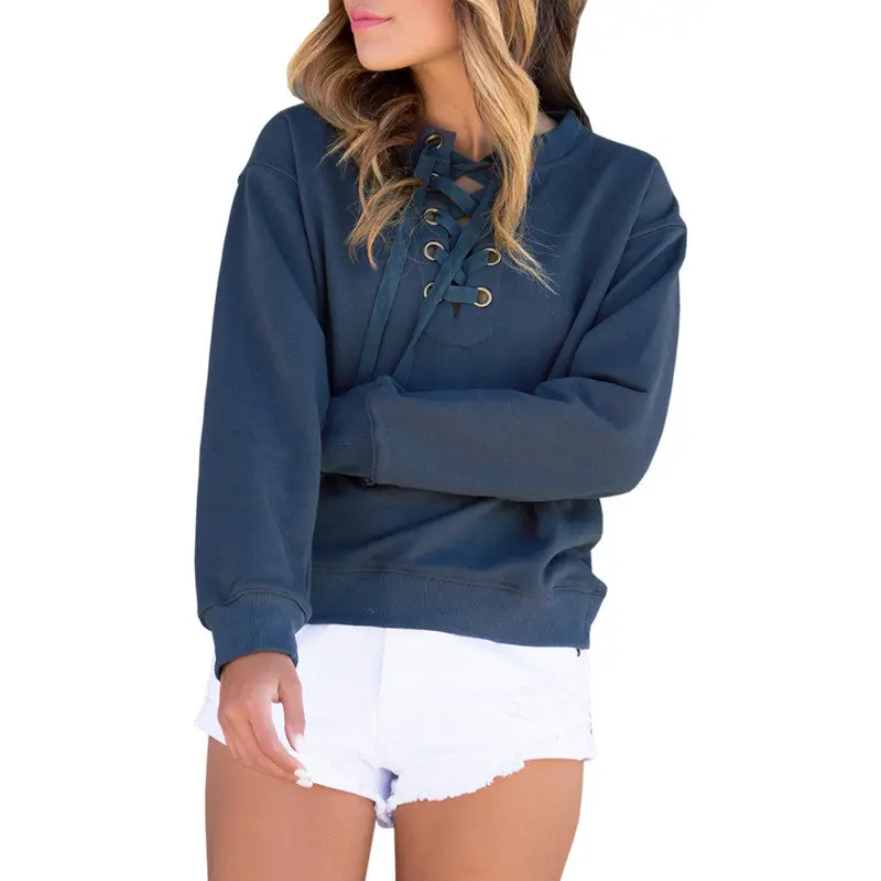 Long Sleeve Bandage Hoodies Sweatshirts Women's Sweatshirts Baseball Hoodies Pullover Gv443 3