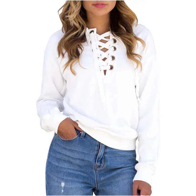 Long Sleeve Bandage Hoodies Sweatshirts Women's Sweatshirts Baseball Hoodies Pullover Gv443 4