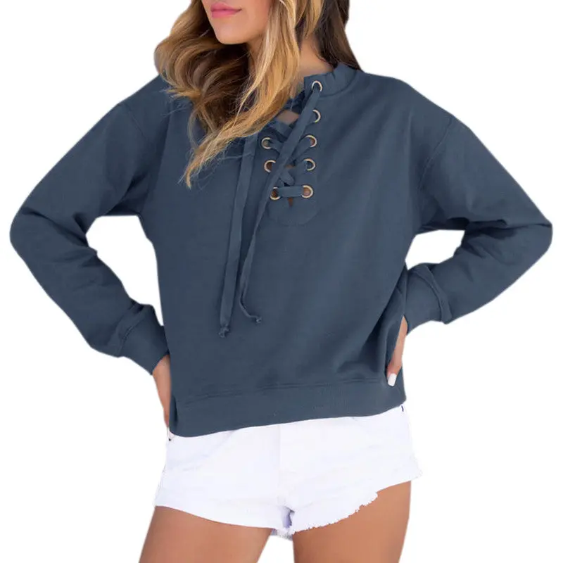Long Sleeve Bandage Hoodies Sweatshirts Women's Sweatshirts Baseball Hoodies Pullover Gv443 7