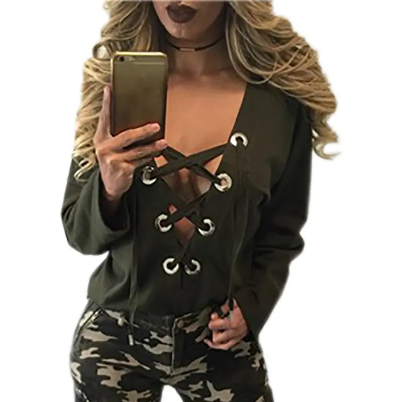 Long Sleeve Blouses Shirt Femme Bandage Tops Women Deep V-Neck Shirts Casual Bandage Shirts Plus Size Gv430 3