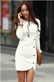 Long Sleeve Button Pattern Women Dress Plus Size O Neck Knitted Office Wear Dress Sexy Bodycon Dress Women 4