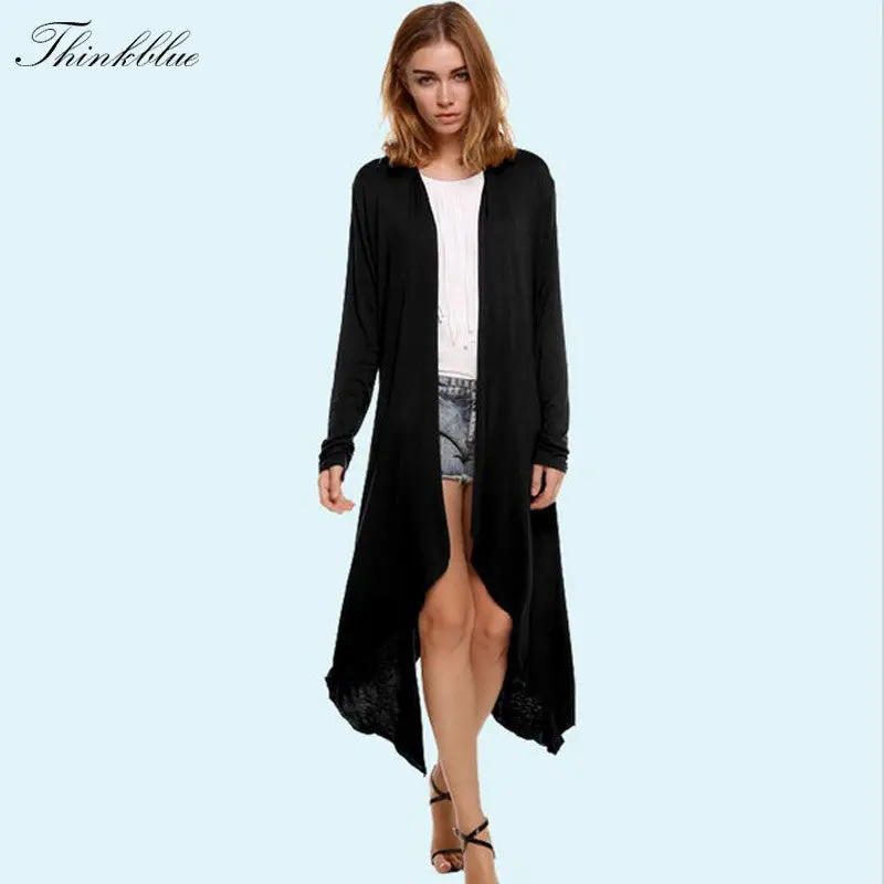 Long Sleeve Cardigan Women Black Irregular Cotton Trench Coat Ladies Open Stitch Knit Maxi Cardigan 1