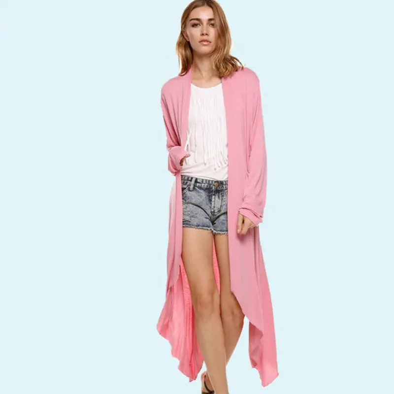 Long Sleeve Cardigan Women Black Irregular Cotton Trench Coat Ladies Open Stitch Knit Maxi Cardigan 2