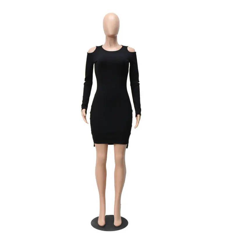 Long Sleeve Dress Women Sleeve Cut Off Shoulder Knitted Dress Slim Sexy Bodycon Dress Mini Robe Womens 1