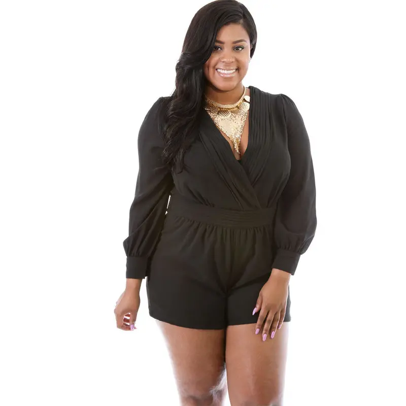 Long Sleeve Elegant Jumpsuit Shorts Casual Black Plus Size Jumpsuit And Rompers For Playsuit Xl-Xxxl 1