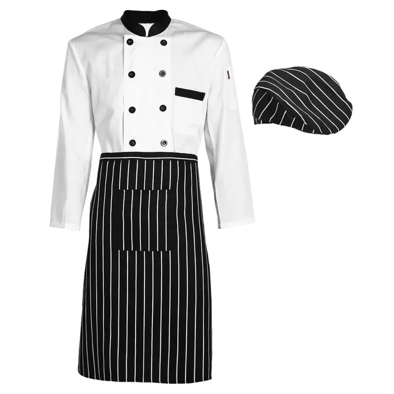 Long Sleeve Kitchen Cooker Working Uniform Chef Waiter Waitress Coat Double Breast Waiter Waitress Suit 1
