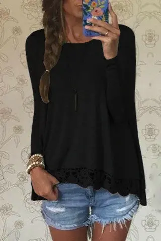 Long Sleeve Loose Women T Shirt Sexy Lace Crochet T-Shirt Embroidery Knitted Shirts Plus Size Tshirt For Women 1