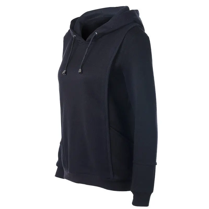 Long Sleeve O-Neck Solid Hoodies Sweatshirt With Hat Black Color Women Pullocers X0382 4