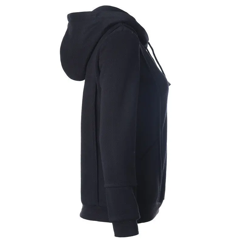 Long Sleeve O-Neck Solid Hoodies Sweatshirt With Hat Black Color Women Pullocers X0382 5
