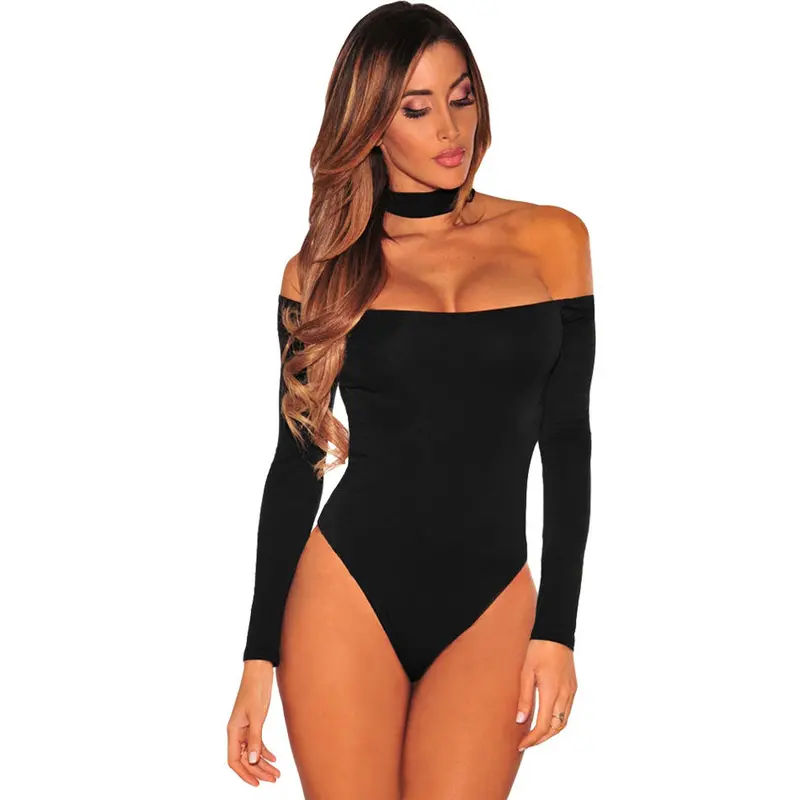 Long Sleeve Off The Shoulder Bodysuit Top Sexy Black Bodycon Long Sleeve Jumpsuit Bodysuits Romper 1