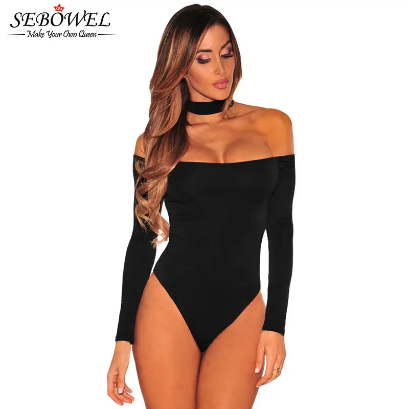 Long Sleeve Off The Shoulder Bodysuit Top Sexy Black Bodycon Long Sleeve Jumpsuit Bodysuits Romper 3