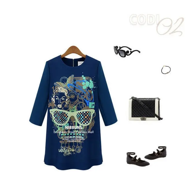 Long-Sleeve Printed Sweatshirt Dress – Casual Oversized Layering Dress