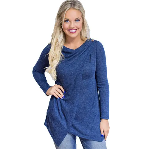 Long Sleeve T Shirts Casual Women Tops Irregular Tee Shirt Femme O Neck Loose T-Shirts For Women Plus Size 1