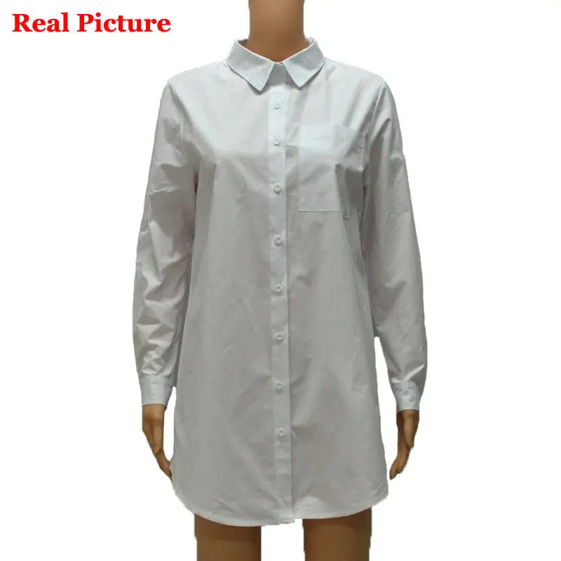 Long Sleeve Turn Down Collar Women Shirts Black White Sexy Loose Long Shirt Blue Striped Blouse With Pockets 9