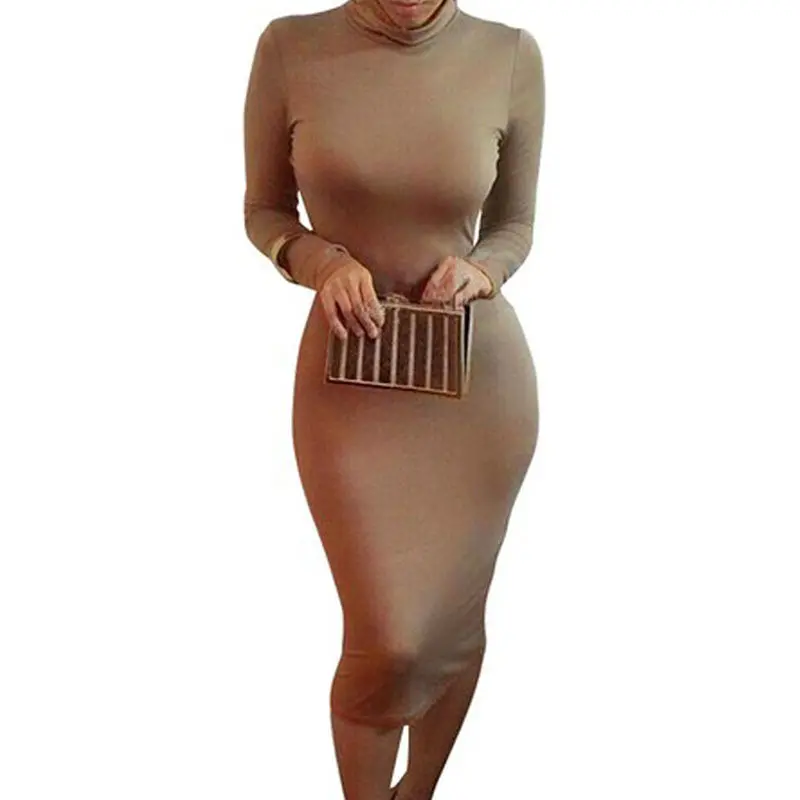 Long Sleeve Turtleneck Dresses Partywear Plus Size Bodycon Dress For Women Sexy Slim Club Dress Knee-Length Barwear 1