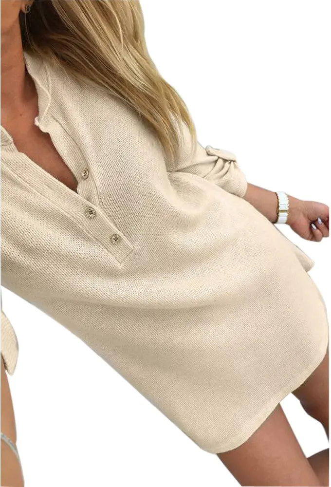 Long Sleeve V-Neck Button Sexy Knitted Dress Sweater Dress Women Casual Bodycon Sweater Dress Vestidos Gv347 6
