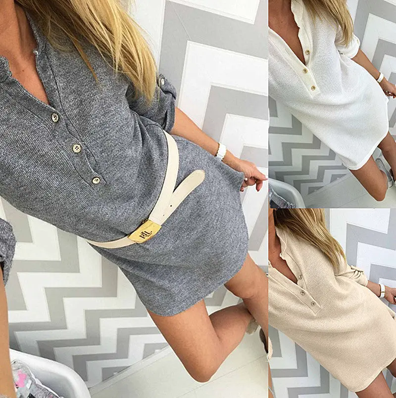 Long Sleeve V-Neck Button Sexy Knitted Dress Sweater Dress Women Casual Bodycon Sweater Dress Vestidos Gv347 7