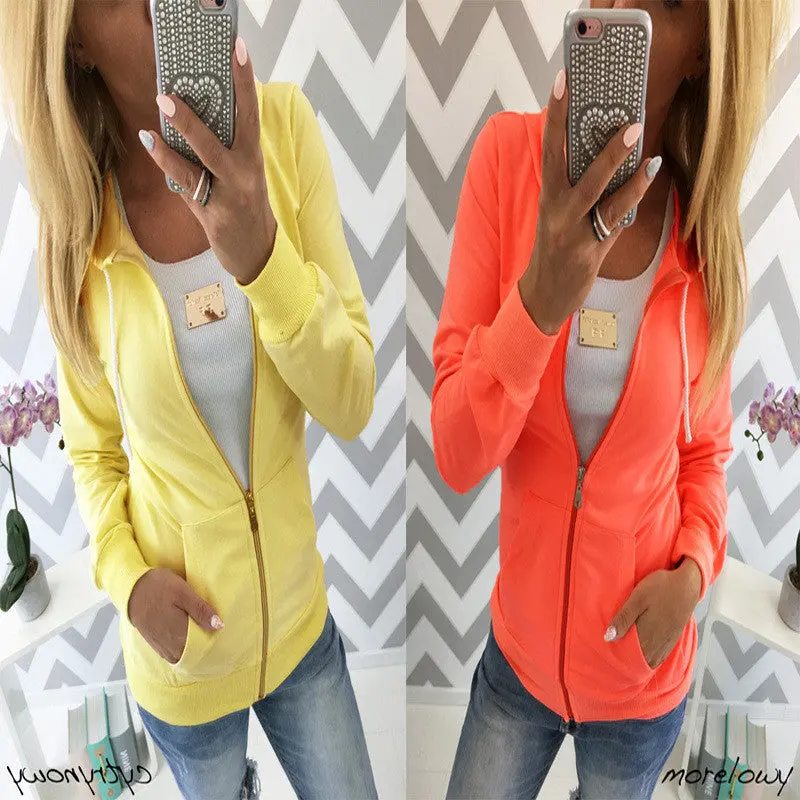 Long Sleeve Zipper Up Casual Hoodies Sweatshirts Women Cotton Sweatshirts Jacket Leisure Coat 5