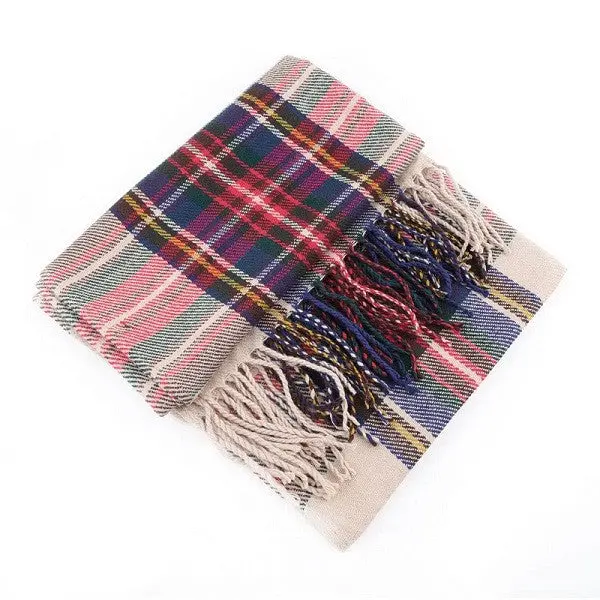 Long Soft Scarf Shawl Wrap Faux Wool Tassels Plaid Checks Warmstyle 2