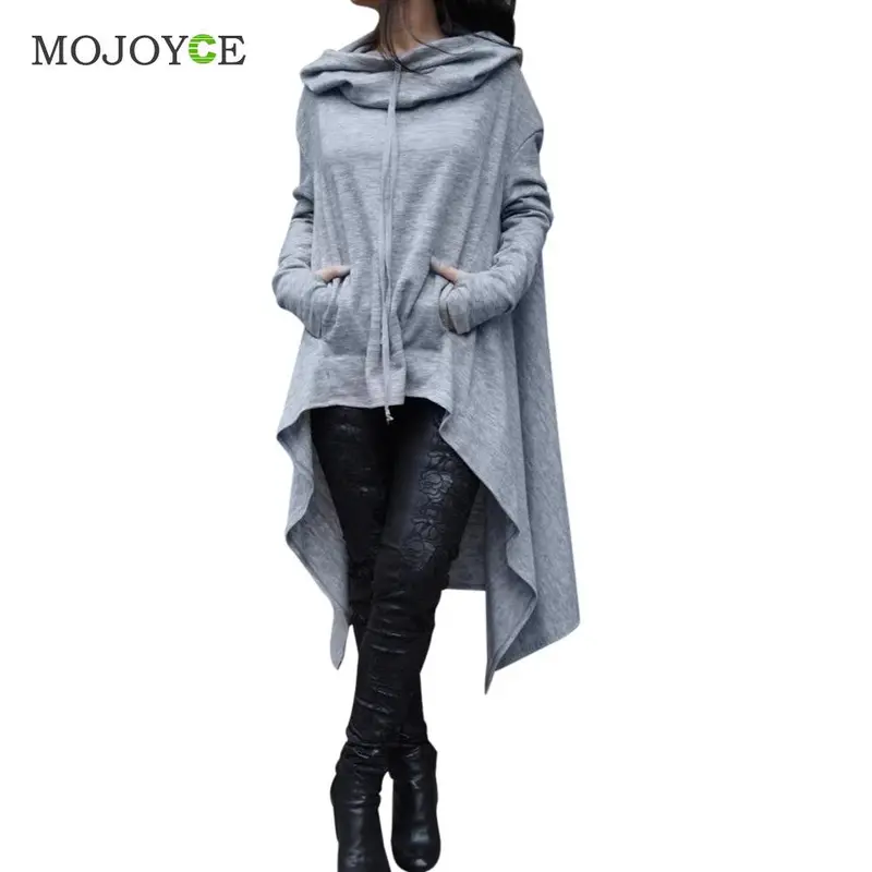 Long Style Women Pullover Hoodies Loose Sweatershirt Women Coat Jumper Rib Fabric Gray Hoodies Women Plus Size 1