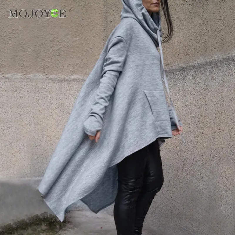 Long Style Women Pullover Hoodies Loose Sweatershirt Women Coat Jumper Rib Fabric Gray Hoodies Women Plus Size 2