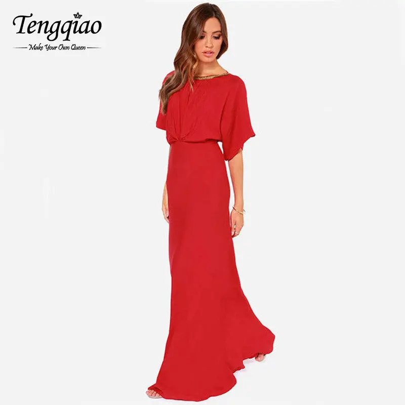 Loose Bust Red Chiffon Elegant Long Party Dress Backless Floor Length Dress Flare Sleeve Dress For Party Evening C732 1